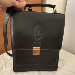CARTIER rare vintage Postman Black Shoulder bag. The Must de Cartier Collection.